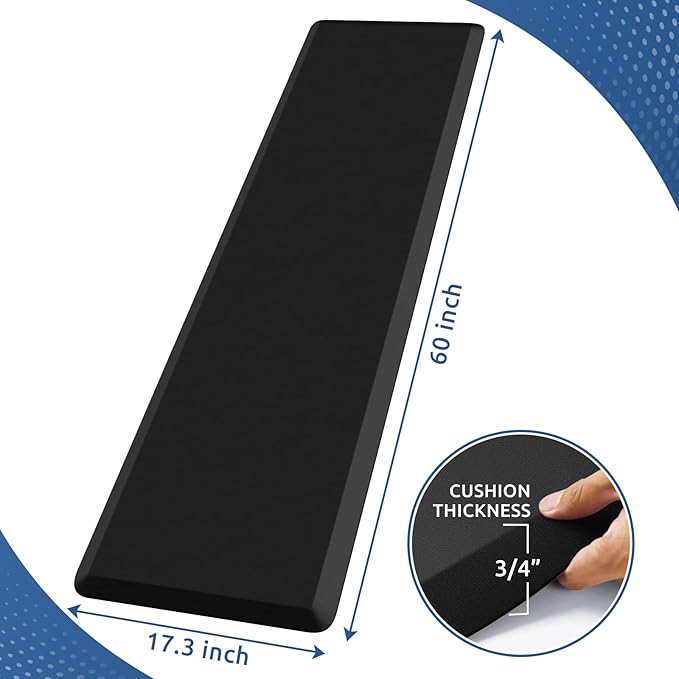 KitchenClouds Kitchen Mat Cushioned Anti Fatigue Kitchen Rug 0.8inch Waterproof Non Slip Kitchen Rugs and Mats Standing Desk Mat Comfort Floor Mats for Kitchen Sink Office (17.3"x60",Black)