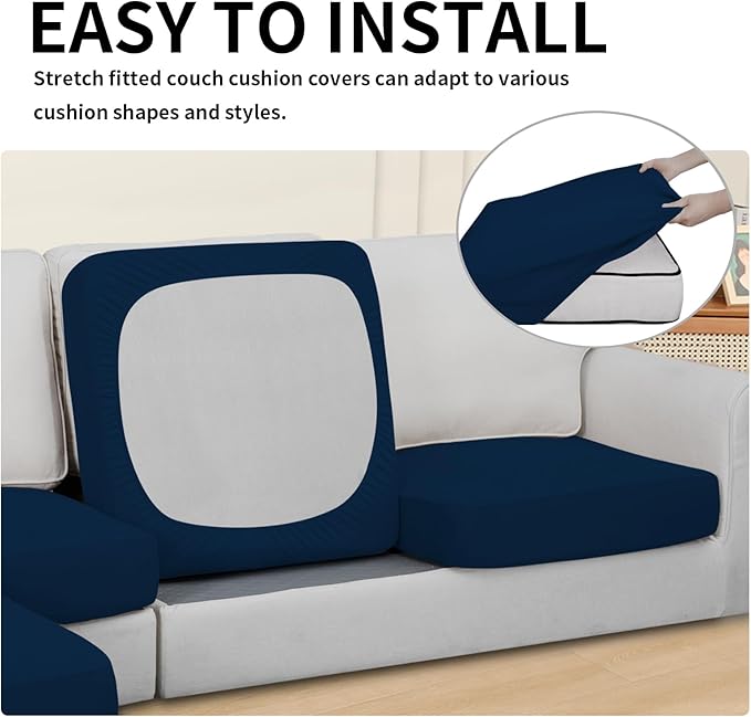 Easy-Going 100% Waterproof 4 Pieces Couch Cushion Covers for Sectional Sofa Left/Right L Shape Chaise Lounge Sofa Seat slipcover Anti-Slip Sofa Cover (3 Seater + 1 Chaise, Navy