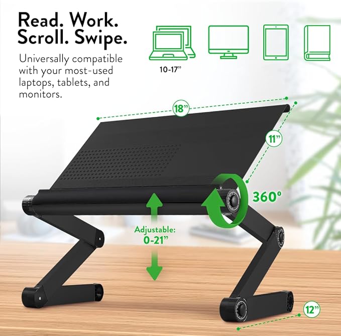 Uncaged Ergonomics Adjustable Book Holder, Tablet & Laptop Stand, Aluminum Portable Reading Stand for Textbooks & Cookbooks, Recipe Holder for Kitchen Counter, Black