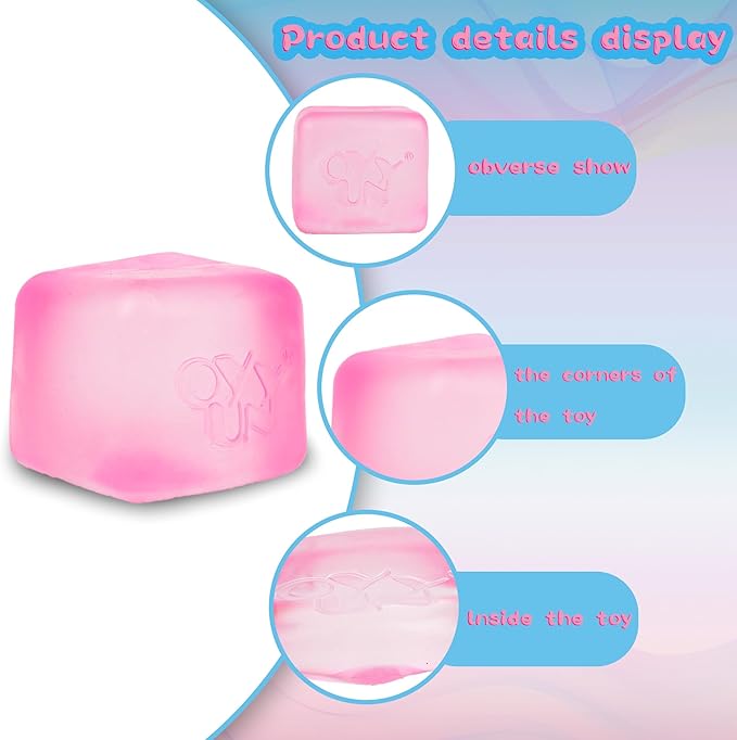 Stress Cube Squishy Balls - Slow Rising Stress Balls Stretchy Fidget Ice Cube for Anxiety Stress Relief, Gel Filled Sensory ice Cube Squishy Ball Toys for ADD/ADHD Kids Adults (Pink Cube)