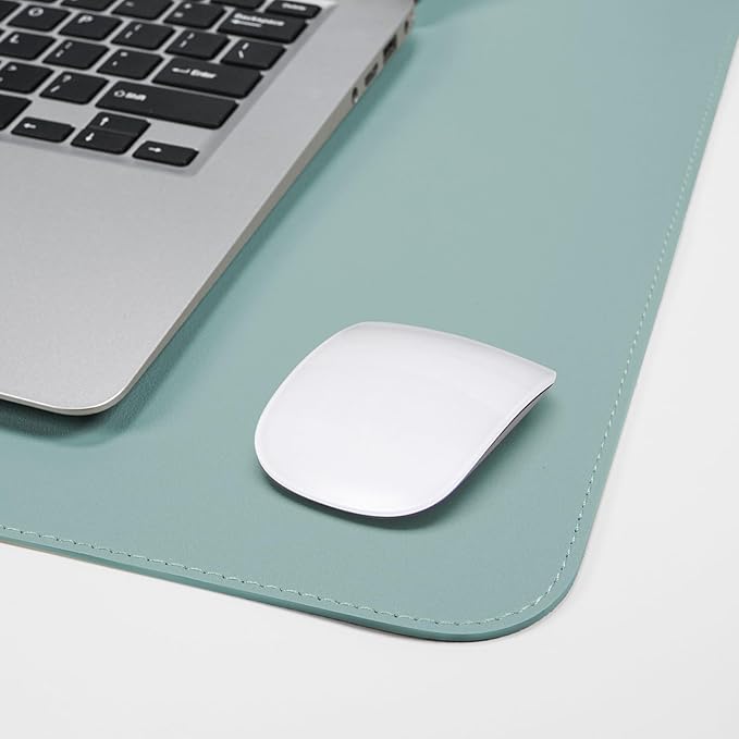 AFIING Dual-Sided Desk Pad, Natural Cork & PU Leather, Desk Mat Protector Non-Slip, Waterproof, Easy Clean,Large Mouse mats for Office and Home Work(Light Blue, 31.5"x17")