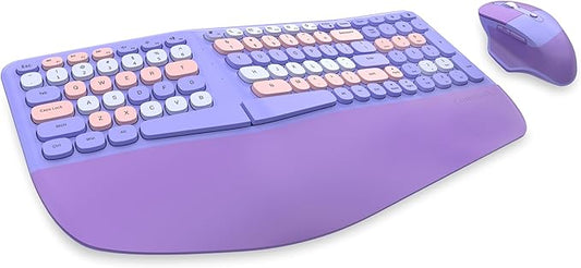 Wireless Ergonomic Keyboard and Mouse Combo with PU Wrist Rest, Carpal Tunnel Keyboard, 2.4G Colorful Split Ergo Keyboard, Comfortable Natural Typing, Compatible with PC/Laptop (Purple)