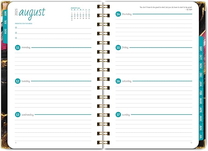 HARDCOVER Academic Year 2025-2026 Planner: (June 2025 Through July 2026) 5.5"x8" Daily Weekly Monthly Planner Yearly Agenda. Bookmark, Pocket Folder and Sticky Note Set (Dark Gold Marble)