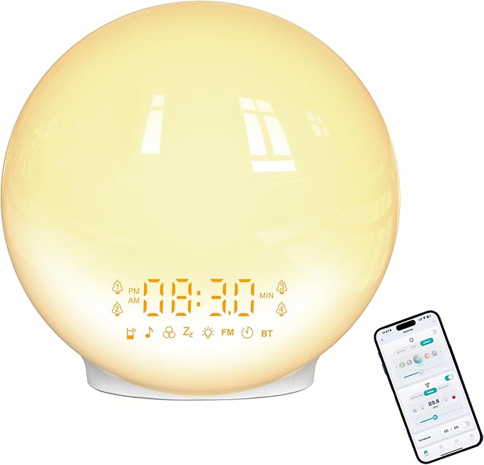 Smart Wake Up Light Sunrise Alarm Clock with Dawn-Dusk Simulation, 4 Alarms, Nature Sounds - Heavy Sleeper Mode, Custom Routines