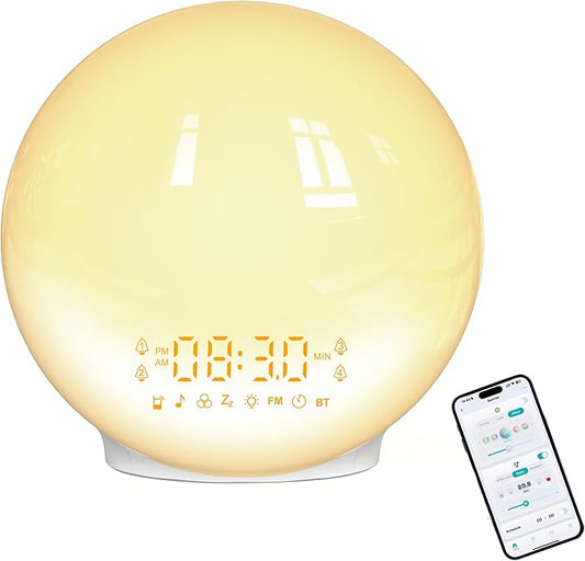 Smart Wake Up Light Sunrise Alarm Clock with Dawn-Dusk Simulation, 4 Alarms, Nature Sounds - Heavy Sleeper Mode, Custom Routines