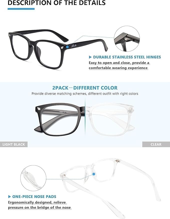 livho High Tech Blue Light Glasses - Advanced up to 99% Blue Light Blocking Computer Glasses - Screen Fatigue & UV Protection