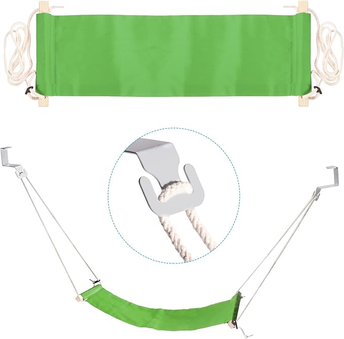 PATIKIL Foot Hammock Under Desk, Adjustable Foot Rest Sling with Hooks Portable Desk Footrest for Airplane Travel Home Office, Green Style 1