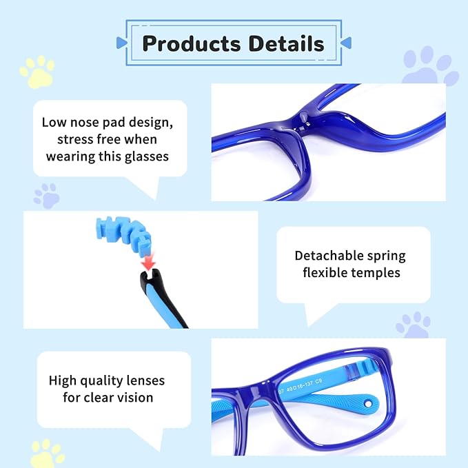 BiBiBear Toddler/Kids/Teens Glasses - Unbreakable TR90 Frame, 180° Flexible, Lightweight & Safe Glasses for Kids Age 2-15