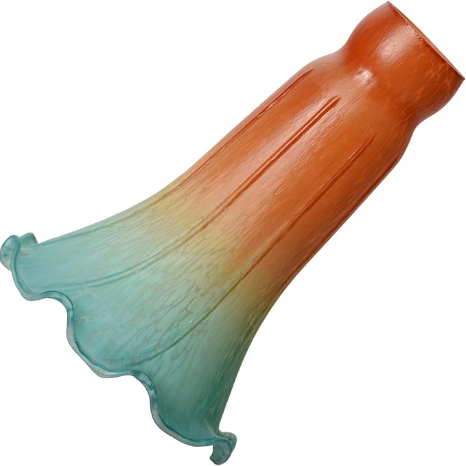 Bieye LS26 Lily Flower Blown Glass Lampshade (Orange Cyan, Opening I.D. 1.26" x O.D. 1.5")