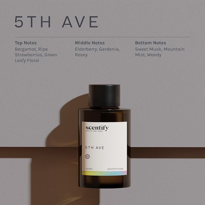 Scentify 5th Ave Aroma Oil Refill Scent for Oil Diffusers - Bergamot, Floral, Gardenia Scents - Luxurious Relaxing Aromatherapy Diffuser Fragrance 100ml, 3.38 oz