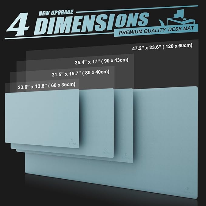 K KNODEL Large Office Leather Desk Mat, Mouse and Keyboard Pad, Computer and Laptop Mat, Desktop Protector and Cover, Writing Pad and Blotter (35.4"x17", Light Blue)