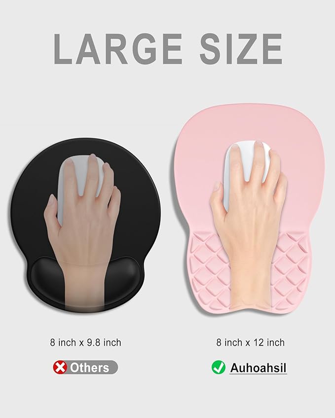 Auhoahsil Ergonomic Mouse Pad with Wrist Rest, Comfortable Slope Computer Mouse Mat with Wrist Support, Memory Foam Filling, Non-Slip Silicone Base, Pain Relief for Gaming Work, 8" x 12", Light Pink