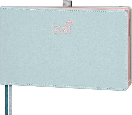 BEZEND 2026 Planner Weekly and Monthly (9" x 5.5") Horizontal Calendar Book with Vertical Hourly Timeslots & Note (Jan-Dec) Pen Holder, Inner Pocket, Casebound Vegan Leather Hardcover - Dutch Blue