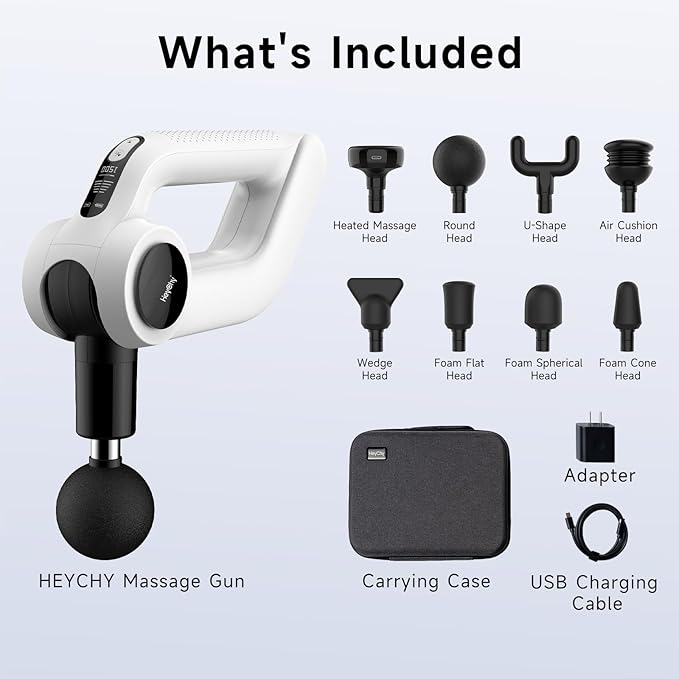 Deep Tissue Massage Gun with Heat, 12mm Amplitude Percussion Massager for Athletes & Muscle Relief, Professional Handheld Masssger Gun for Neck, Back, Shoulder, Leg, Gift for Men, White