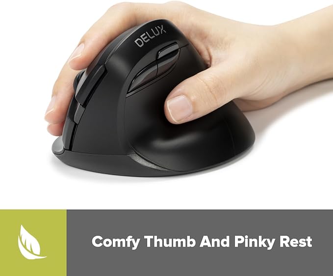 DeLUX Wireless Small Ergonomic Mouse, Silent BT Vertical Mouse, 6 Buttons and 4000 DPI, Reduce Wrist Pain and Hand Pressure, for PC Computer Laptop (M618Mini DB-Black)