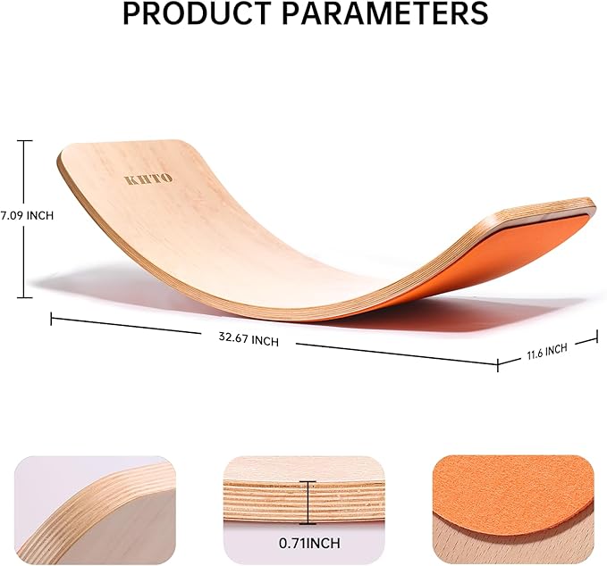 KHTO Balance Board for Kids & Adults - Super Fun Wobble Board for Toddlers, Teens & Parents! 10-Layer Beech Wood, Non-Slip Felt, 680 lbs Limit - Includes 20 Training Moves Guide for Core Strength & Family Fun!