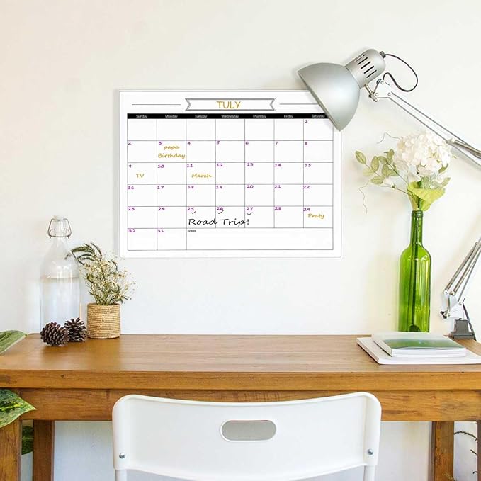 Glass Dry Erase Monthly Calendar Whiteboard for Wall, 11.8" x 15.7" Small Monthly Planner White Board for Home Kitchen, Office, Frameless(GlassB-WH-3040)