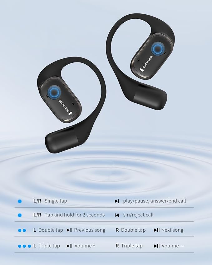 Open Ear Earbuds with 4-Mic, IPX5 Sweat Resistant Open Ear Earbuds Wireless Bluetooth 5.3, 30H Playtime Wireless Headphones with Earhooks, Lightweight for Running, White