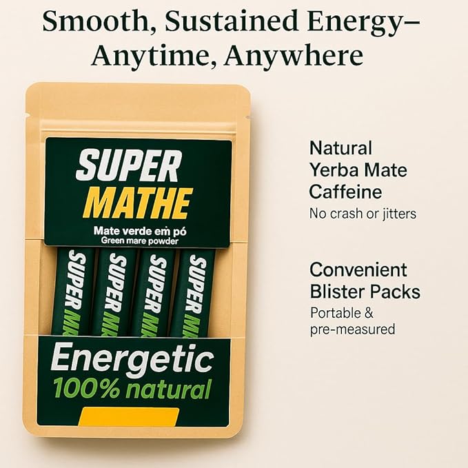 SuperMathe Yerba Mate Powder – 4-Pack (7 Blisters Each, 28 Total) – Single-Serve Blister Packs – Original Green Mate Flavor
