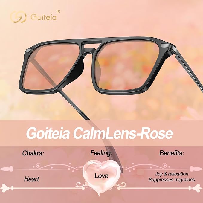 Goiteia FL-Rose Migraine Glasses,Blocks 480–520 nm Light, Light Sensitivity Glasses for Fluorescent LED Glare,Photophobia