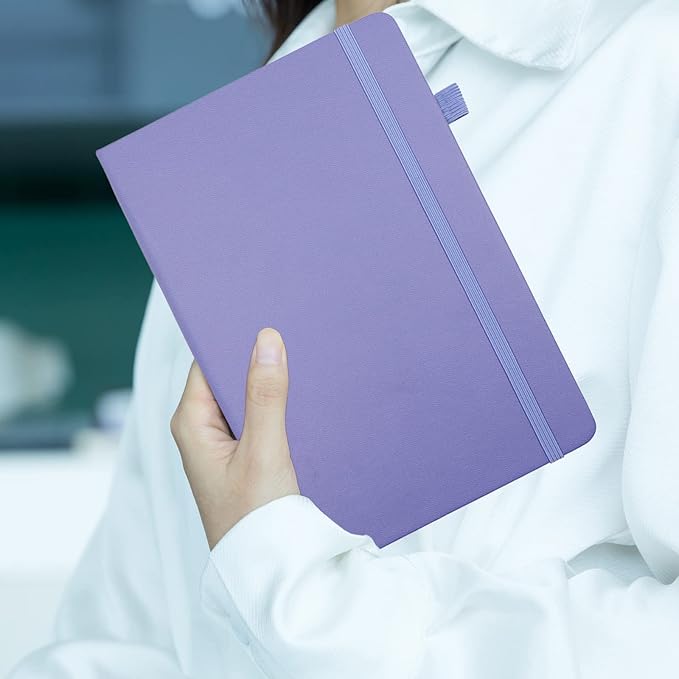 Deziliao Lined Journal Notebooks with Pen Loop, Hardcover Notebook Journal for Work, 100Gsm Premium Thick Paper with Inner Pocket, Medium 5.7"x8.4", （Purple, Ruled）