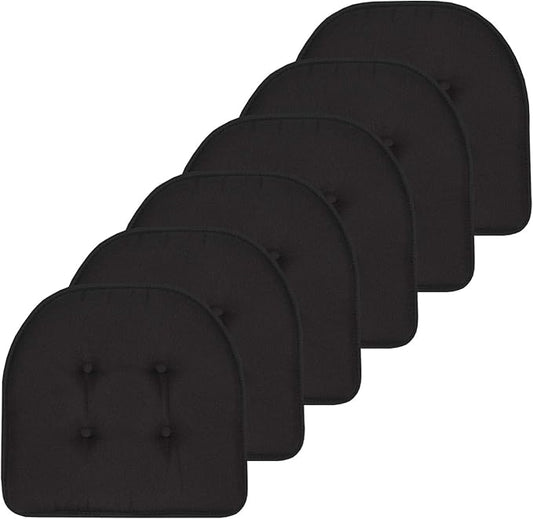 Sweet Home Collection Chair Cushion Memory Foam Pads Tufted Slip Non Skid Rubber Back U-Shaped 17" x 16" Seat Cover, 6 Count (Pack of 3), Black