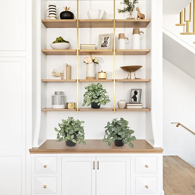 Hollyone Fake Plants 3 Packs Artificial Plants Indoor Faux Plants with Black Plastic Pot Small Fake Potted Plant for Home Aesthetic Living Room Bathroom Desk Shelf Office Decor