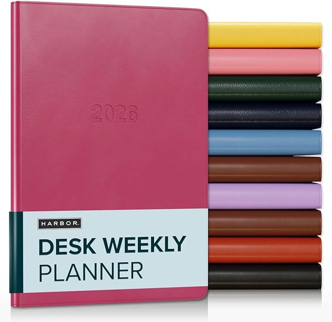 Harbor Desk Weekly Monthly Planner 2025-2026 - Calendar Planner and Notebook, Durable Faux Leather, 192 Pages, Softcover & Book Bound - Cambridge Orchid Flower - 8x5.5"