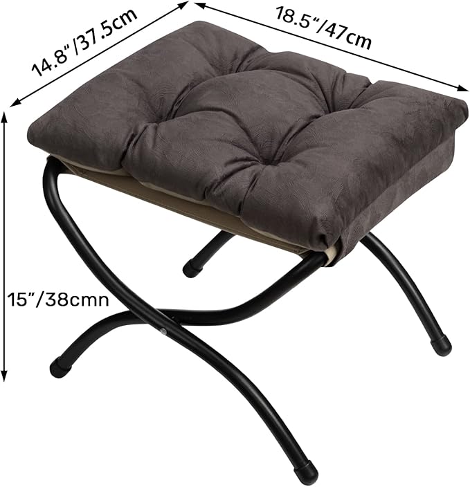 HollyHOME 15"(H) Folding Footrest Stool, Upholstered Small Foldable Ottoman, Accent Padded Sofa Foot Stool for Lazy Chair, Metal Frame Portable Foot Rest Ottoman for Living Room, Bedroom, Coffee