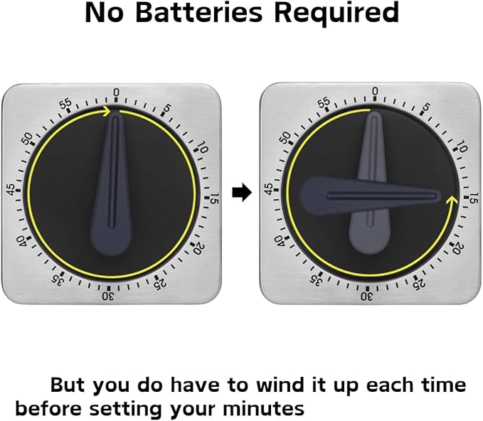 Searon Kitchen Countdown Timer Magnetic 60 Minute Wind Up Mechanical Timer Stainless Steel for Home Baking Cooking Oven (Gray Color)