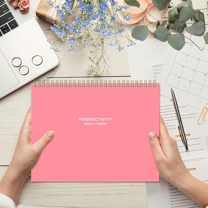 Weekly Productivity Planner - 8.5" x 11" Dashboard Desk Notepad Has 6 Focus Areas to List Tasks for Goals, Projects, Clients, Academic or Meal-Organize Your Daily Work Efficiently, 54 Weeks, Pink