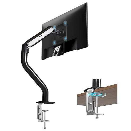 Lyngins Single Monitor Mount, Adjustable Monitor Arm Desk Stand for 15 to 32 inch Screens, VESA Mount with 75x75/100x100 mm, Computer Monitors Gas Arm Holds Up to 19.84 lbs - Black