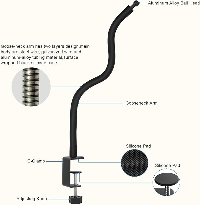 Tablet Stand Holder,Gooseneck Desktop iPad Mount for Table/Bed/Lectern/Kitchen,19.7" Flexible Adjustable Arm,Compatible with 4.7~12.9" iPad/iPhone/Nexus/LG G Pads/e-Reader/Kindle/Switch/Galaxy Tabs
