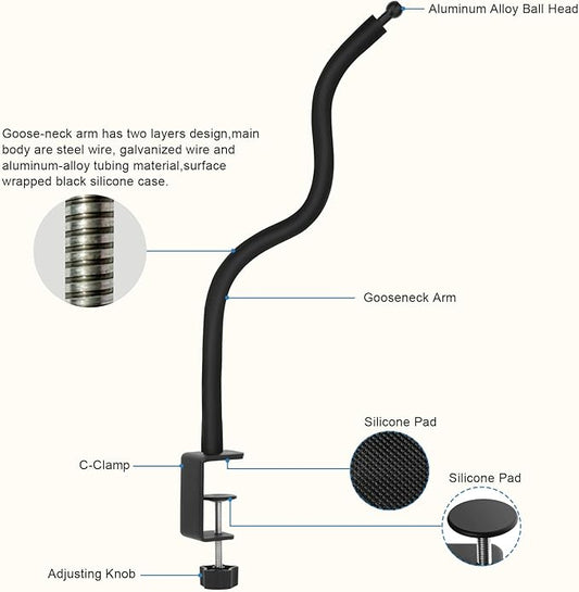 Tablet Stand Holder,Gooseneck Desktop iPad Mount for Table/Bed/Lectern/Kitchen,19.7" Flexible Adjustable Arm,Compatible with 4.7~12.9" iPad/iPhone/Nexus/LG G Pads/e-Reader/Kindle/Switch/Galaxy Tabs