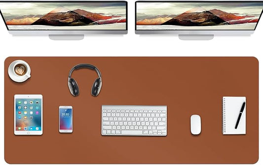 Boutilon Leather Desk Pad Protector,Non-Slip Mouse Pad,Laptop Desk Pad,Office Mouse Mat,Waterproof Leather Desk Blotter,Desk Writing Pad for Office and Home (XXXL-Brown,47"x 24")