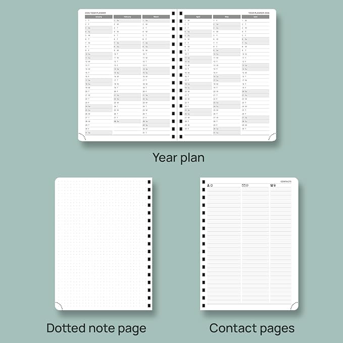 POPRUN Planner 2025-2026 Weekly Notebook (Medium 8.5''x 6.5''), Academic Calendar (JUL.25 - JUN.26) Appointment Book with Monthly Tabs, Spiral Soft Cover, Inner Pocket, 100 GSM - Black