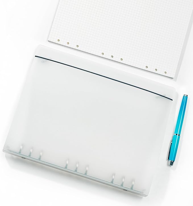 B5 9-Ring Binder Cover with Snap Button Closure, Transparent Plastic Refillable Organizer Loose Leaf Folders Notebook Shell Protector for Enhanced Document Organization (278x220mm)