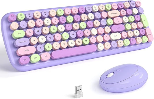 MOFII Wireless Keyboard and Mouse, Typewriter Full Size Keyboard with Number Pad and 2 in 1 USB Connected Mouse for Mac, Windows 7/8/10, Laptop, Desktop, PC, Computer (Purple Colorful)