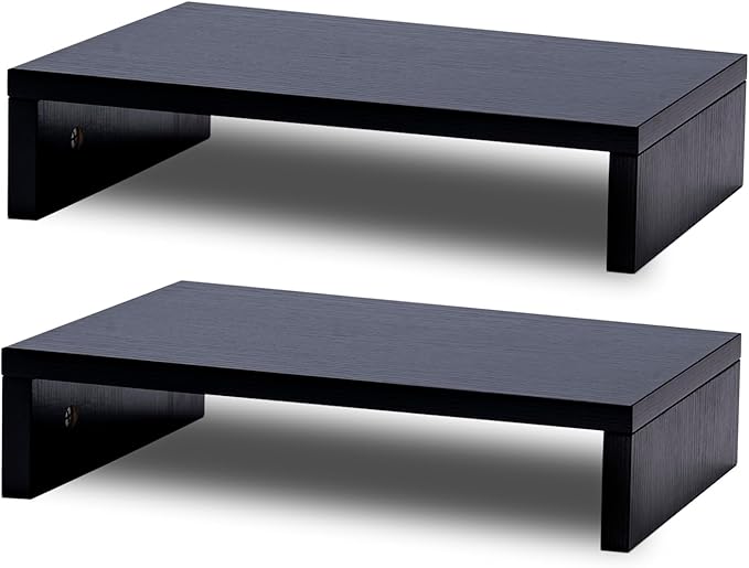 Black Monitor Riser - Wooden Stand for Monitors & Laptops, 15-Inch, 2 Pack