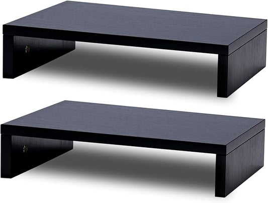 Black Monitor Riser - Wooden Stand for Monitors & Laptops, 15-Inch, 2 Pack
