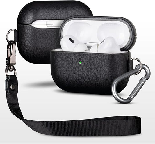 Leather Case for AirPods Pro 2nd Generation, Lopie AirPods Pro 2 Leather Case Cover with Lanyard and Keychain, Protective Case Fully-Wrapped with Top Grain Leather (Not for AirPods Pro 1st Gen) Black
