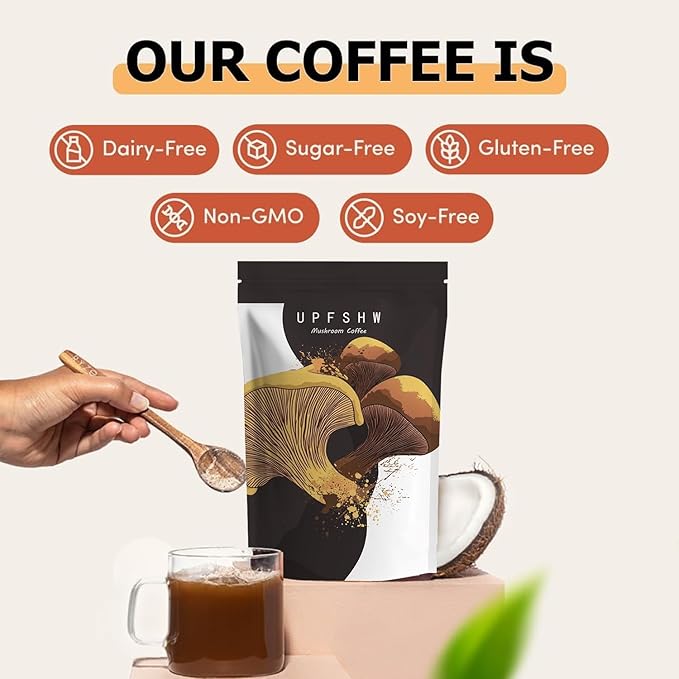 Mushroom Coffee-Classic 6 Types of Organic Mushrooms Paired with Lion Mane, Lingzhi, Cordyceps, Shiitake Mushrooms, King Horn, and Turkey Tail, Organic Mushroom Coffee (30 Portions Per Pack)