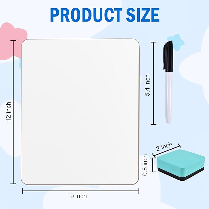 6 Pack Small Dry Erase Boards Classroom Pack 12 x 9 Inch Double Sided Mini White Boards Portable Dry Erase LapBoards for Teacher Supplies with 6 Erasers and 6 Markers