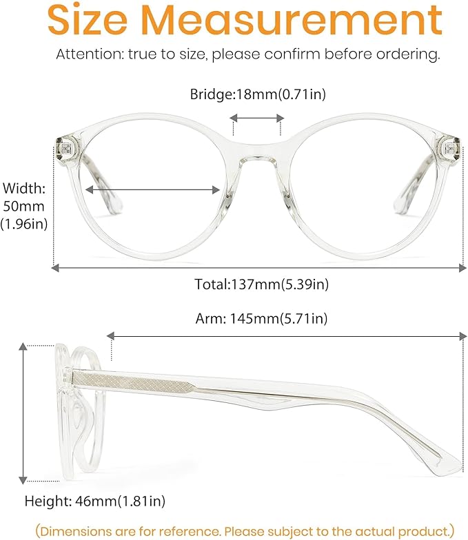 Cyxus TR90 Oversized Blue Light Blocking Glasses Women - Spring Hinge Round Frame Computer Use Anti Eye Strain 8018