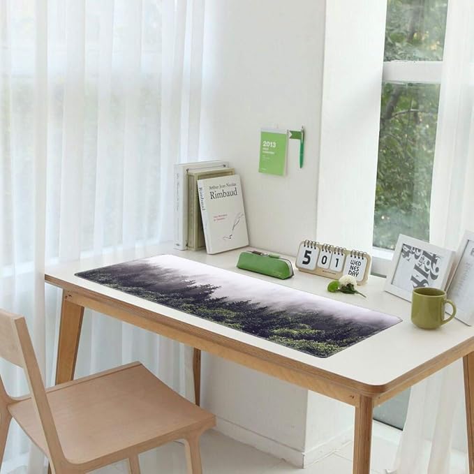 iCasso Extended Gaming Mouse Pad(35.4 x 15.7inch), Large Non-Slip Rubber Base Mousepad with Stitched Edges, Waterproof Keyboard Mouse Mat Desk Pad for Work, Game, Office, Home - Forest