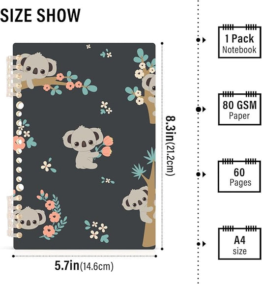 senya Spiral Notebook Ruled 2 Pcs, Koala and Flowers Journals for Study and Notes 60 Pages with Durable Hardcover