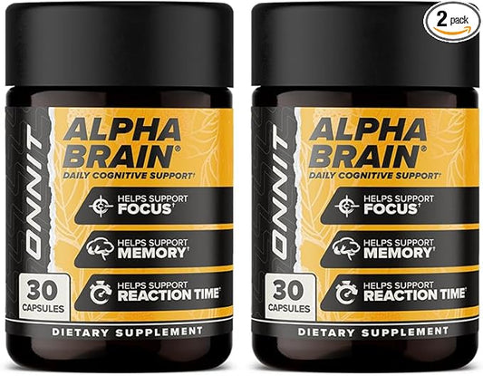 ONNIT Alpha Brain Premium Nootropic Brain Supplement for Men & Women - Caffeine-Free Focus Capsules for Concentration, Mental Clarity & Memory Support - Cat's Claw, Bacopa, Oat Straw (30ct 2-Pack)