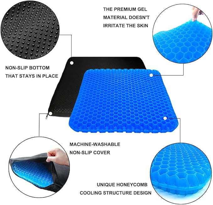 Gel Seat Cushion, Office Seat Cushion Chair Pads for Office Home Car Wheelchair Long Trips - Extra Large Gel Cushion for Pressure Sores, Tailbone, Back, Sciatica Pain Relief (Extra Large, Blue)