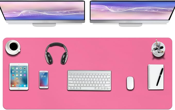 Boutilon Leather Desk Pad Protector,Non-Slip Mouse Pad,Laptop Desk Pad,Office Mouse Mat,Waterproof Leather Desk Blotter,Desk Writing Pad for Office and Home (XXXL-Rose Pink,47"x 24")