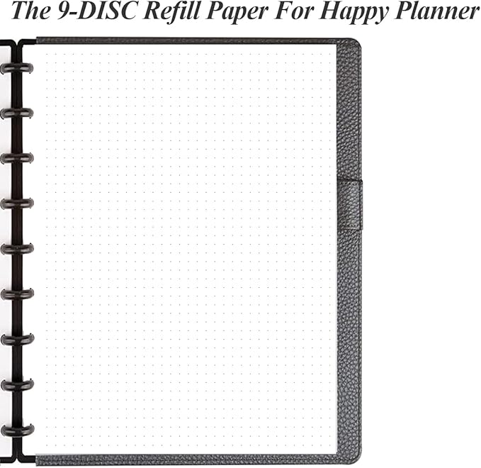 Classic Size Discbound Dotted Grid Refill Paper, 9-Disc Discbound Pre-punched Happy Planner Inserts, 100Sheets/200Pages Loose-Leaf Paper, 100gsm White Paper, 7" x 9.25"